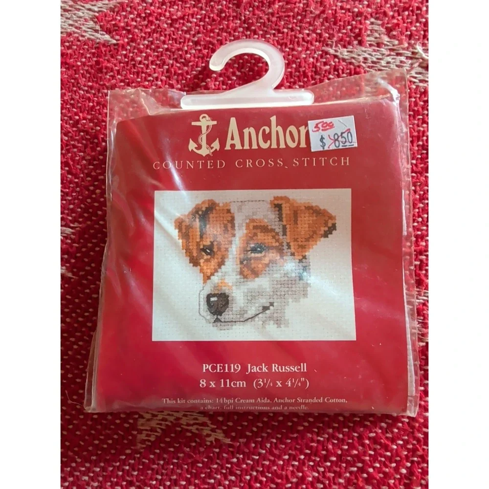 New Vintage Counted Cross Stitch Anchor Jack Russell Dog Finish Size 3.25x4.25